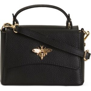 PERSAMAN LEATHER TERRA SMALL SATCHEL BAG BLACK WITH GOLD BEE CLASP CLOSURE NWOT